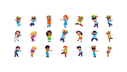 Isolated boys and girls with mardi gras masks icon set vector design © djvstock