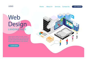 Modern flat design isometric concept of Cloud Technology for banner and website. Landing page template. Data center, software solutions to share informations on digital network. Vector illustration.