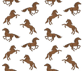 Vector seamless pattern of hand drawn doodle sketch brown horse isolated on white background