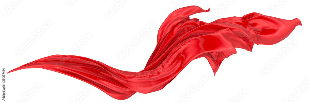 Poster abstract background of red wavy silk or satin. 3d rendering image.
