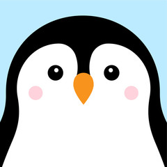 Vector flat cartoon kawaii penguin face isolated on blue background