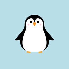 Vector flat cartoon kawaii penguin isolated on blue background