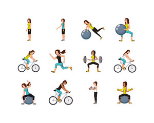 Isolated women doing sport set vector design