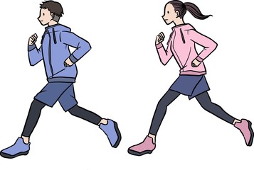 Fototapeta na wymiar ランニング　ジョギング　ダイエット　女性　男性　二人　美容　カラー