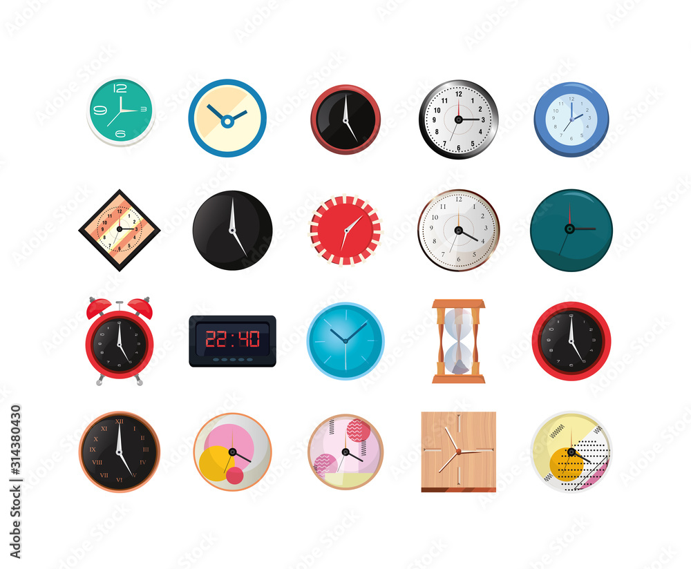 Poster isolated clocks instruments icon set vector design