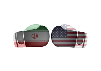 USA VS Iran conflict, Boxing gloves with United states of america and the Islamic Republic of Iran flag, boxing battle concept, sign symbol background, vector illustration.