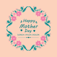 Seamless pattern of leaf and pink flower frame, for happy mother day greeting card template. Vector