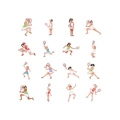 Isolated tennis women players set vector design