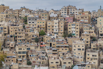 Naklejka premium View of houses on hills in the center of Amman, the capital of Jordan