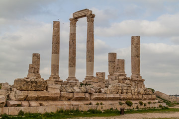 Fototapeta na wymiar Temple of Hercules ruins at the Citadel in Amman, Jordan.