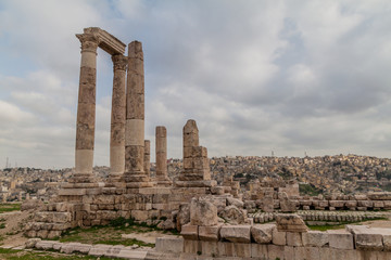 Fototapeta na wymiar Temple of Hercules ruins at the Citadel in Amman, Jordan.