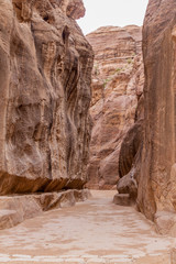 View of the Siq (narrow gorge, main entrance to the ancient city Petra), Jordan