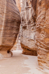 View of the Siq (narrow gorge, main entrance to the ancient city Petra), Jordan