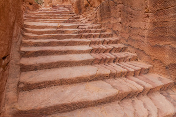 Stairway at Al Khubtha trail in the ancient city Petra, Jordan