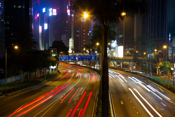 Trails on the highway in Hong kong during evening