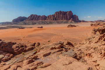 Fototapeta na wymiar Rocky landscape of Wadi Rum desert, Jordan