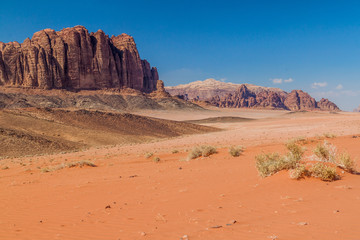 Fototapeta na wymiar Rocky landscape of Wadi Rum desert, Jordan