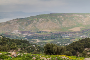 Obraz premium View of the Golan Heights from the ruins of Umm Qais, Jordan
