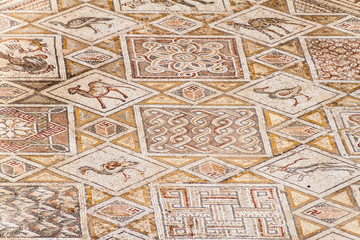 Mosaics at the church of Saints Cosmas and Damianus ruins at the ancient city Jerash, Jordan
