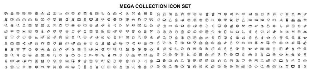 Mega set of icons in trendy line style. Business, ecommerce, finance, accounting. Big set Icons collection. Vector illustration - obrazy, fototapety, plakaty