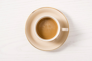 From God's Perspective, Coffee Placed on White Wooden Desktop