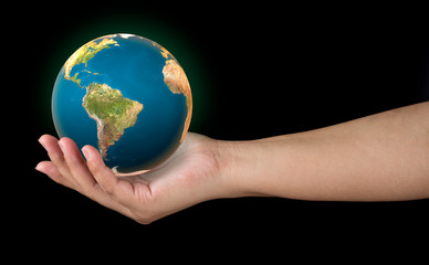 human hand hold the world to protect from global warming