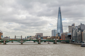 River Thames, bridges and riverside buildings in the center of London, United Kingdom
