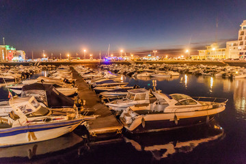 Evening view of Faro Marina, Portugal.