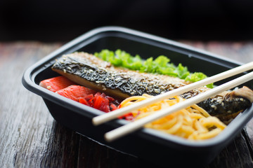 Japanese grilled Saba (Mackerel) on rice,Japanese food