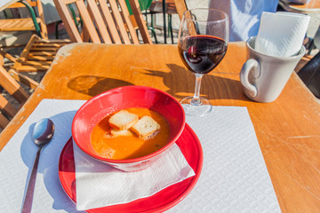 Bowl of fish soup in a restaurant in Aveiro, Portugal
