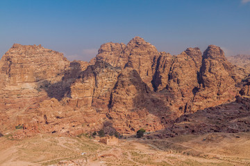 Rocky mountains in the ancient city Petra, Jordan