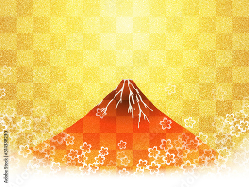 赤富士と桜のイラスト 金屏風イメージ背景テクスチャ Wall Mural Rrice 赤富士と桜のイラスト 金屏風イメージ背景テクスチャ Wall Mural Rrice
