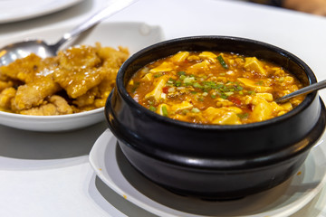 Chinese food - mapo tofu and lemon friend chicken