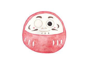 水彩・水彩色鉛筆　手描き　だるま　赤　左目