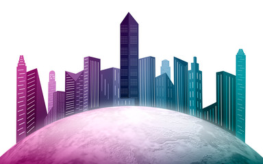 Silhouette of modern high-rise buildings built on earth, future city concept creative illustration.