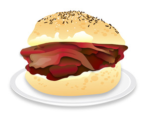 Buffalo Style Beef on Hard Weck Roll or Hot Roast Beef Sandwich