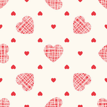 Sketchy geometric vector seamless pattern with hearts