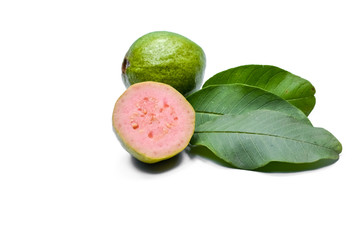 Fresh guava with leaf isolated on white background.
