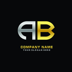 AB initial letters looping linked oval elegant logo silver, gold