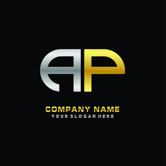 AP initial letters looping linked oval elegant logo silver, gold