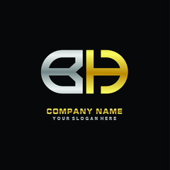 Obraz premium BH initial letters looping linked oval elegant logo silver, gold