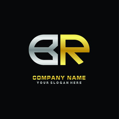 BR initial letters looping linked oval elegant logo silver, gold