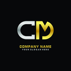 CM initial letters looping linked oval elegant logo silver, gold