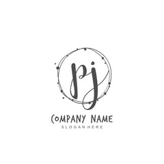 Handwritten initial letter P J PJ for identity and logo. Vector logo template with handwriting and signature style.