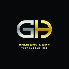 GH initial letters looping linked oval elegant logo silver, gold
