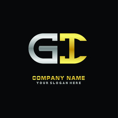 GI initial letters looping linked oval elegant logo silver, gold