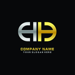 HH initial letters looping linked oval elegant logo silver, gold