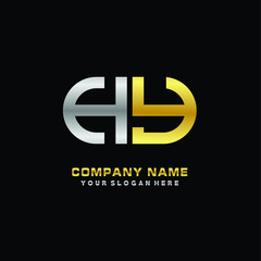 HY initial letters looping linked oval elegant logo silver, gold