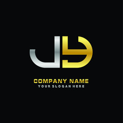 JY initial letters looping linked oval elegant logo silver, gold