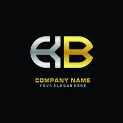 KB initial letters looping linked oval elegant logo silver, gold